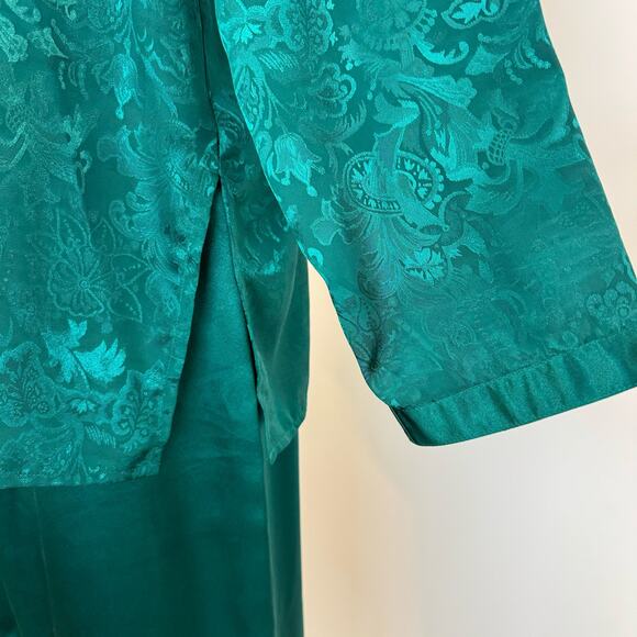 Victoria's Secret Vintage Gold Label Pajama SET Green Satin Jacquard Floral | M - Picture 5 of 14